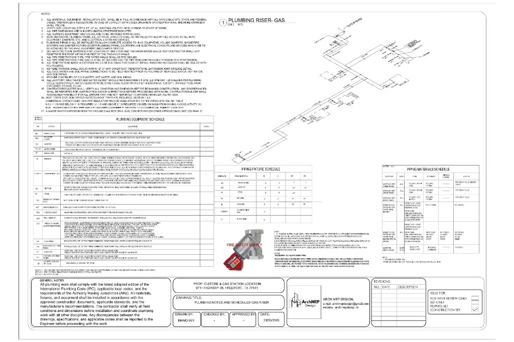 Plumbing Notes Schedules and Gas Riser